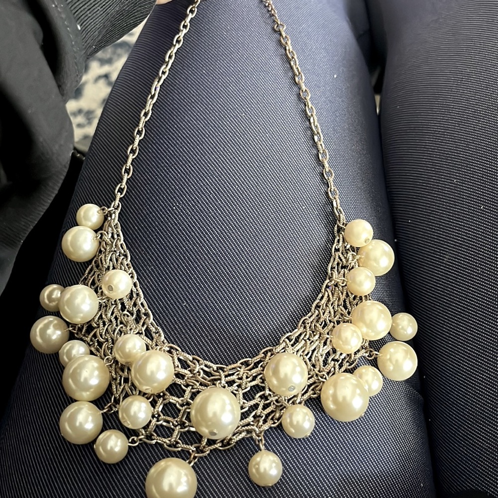 Vintage pearl chain mail necklace
